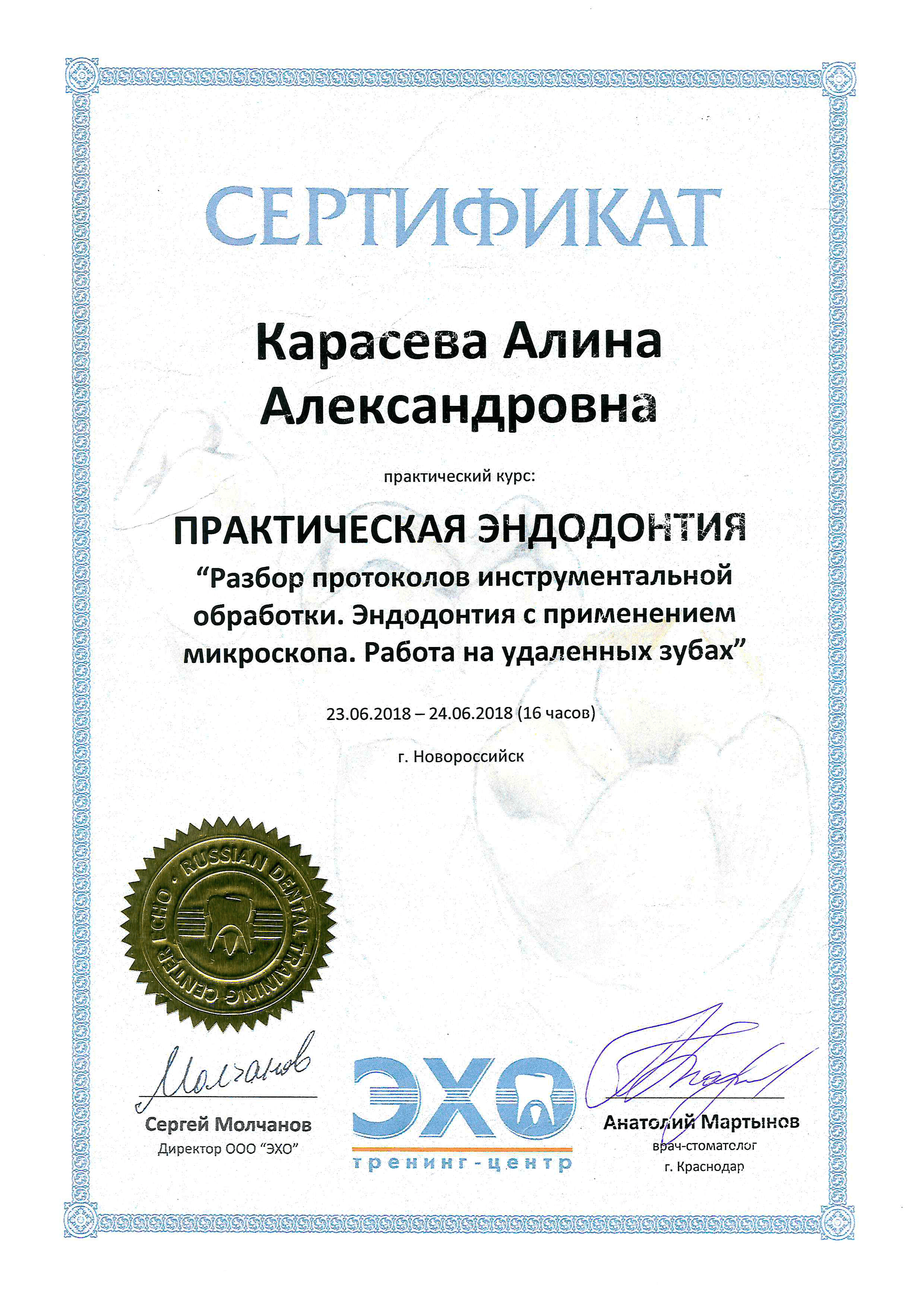 Сертификат 0 получил Карасева Алина